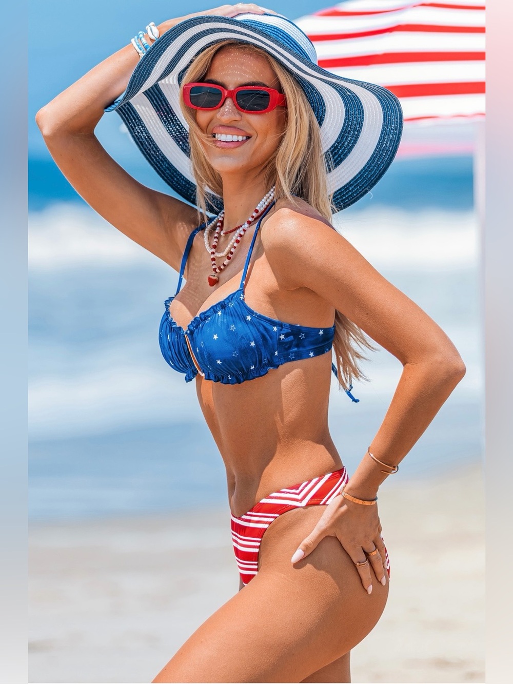 CUPSHE Firecracker Fizz Striped Bikini Set - Picture 4 of 7
